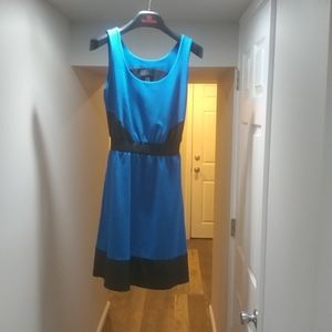 Danier Gorgeous Small Royal Blue Sleeveless Dress w  Genuine Black Leather Trim